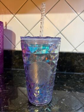 Starbucks Iridescent Purple Prism Tumbler with Clear Straw LIMITED EDITION RARE